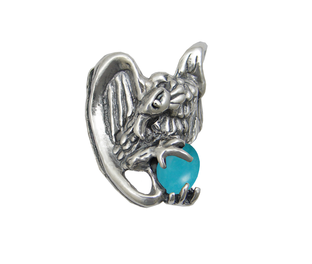 Sterling Silver Heavy Weight Vulture Ring With Turquoise Size 9
